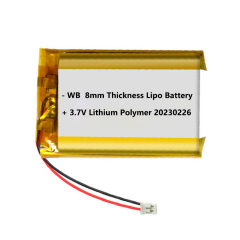 8mm thick 3.7v lipo battery models 801437 350mAh, 803160 1800mAh, 8870105 9500mAh and more lithium polymer cell 