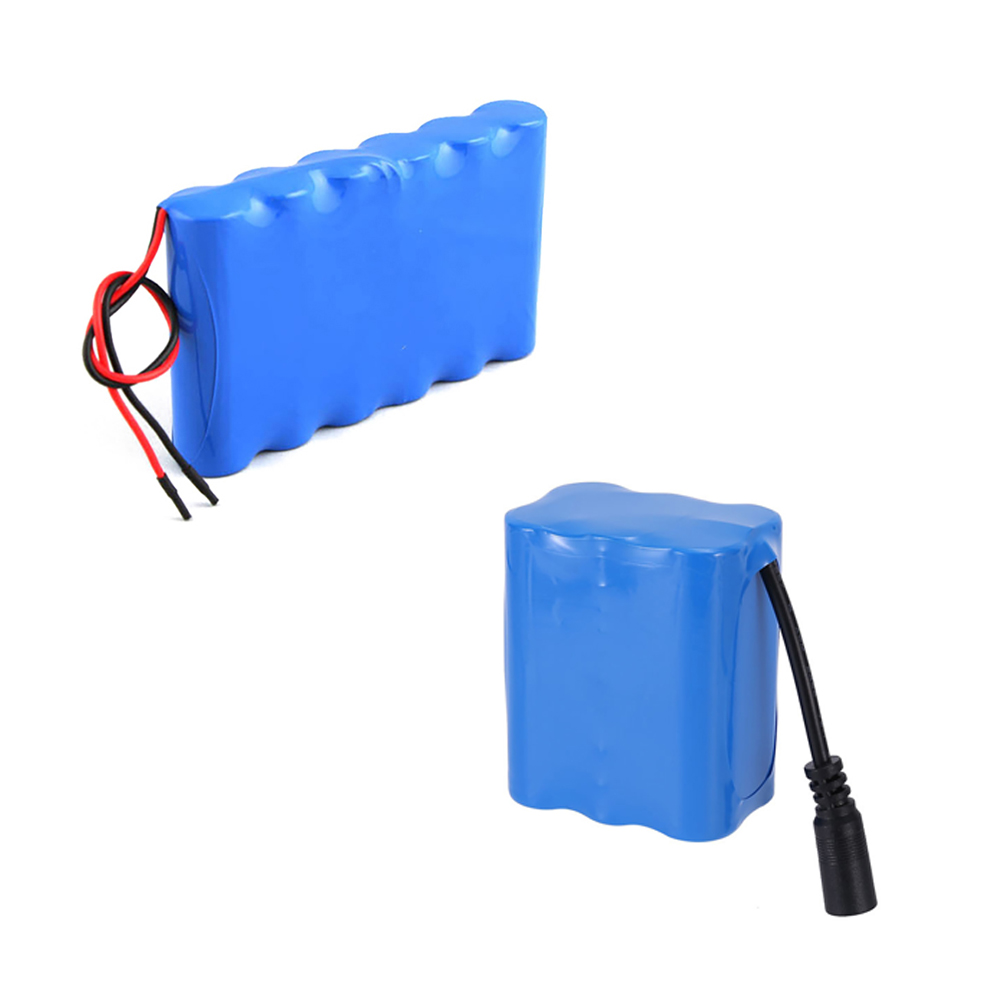 7.4V 2S rechargeable 18650 Li-ion battery pack with capacity options 8000mAh, 10000mAh, and 12000mAh