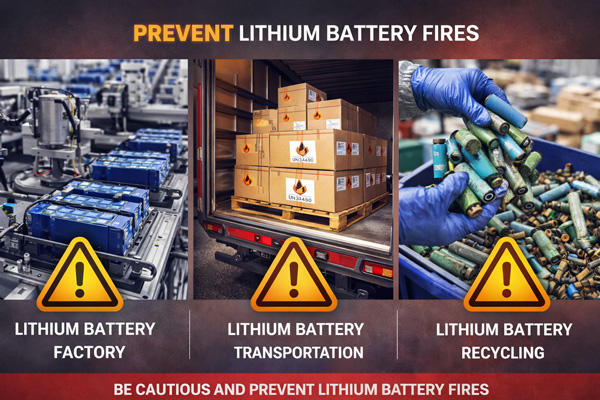 lithium battery fire hazards in recycling, storage and transportation environments such as homes, factories and facilities
