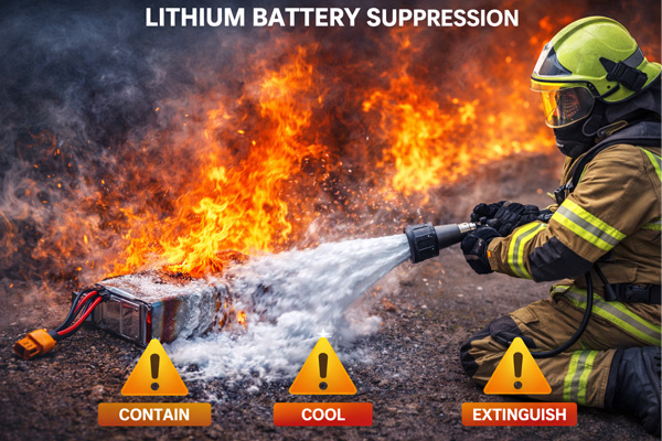 lithium battery fire suppression and containment procedures used to control and put out burning