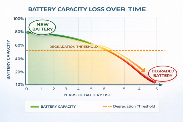 Visual guide illustrating practical methods to slow battery aging through proper use and storage.