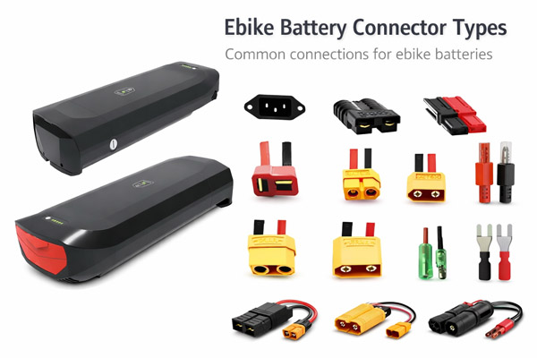 ebike battery connector types showing different terminals and plugs recommended for low, medium, and high current applications