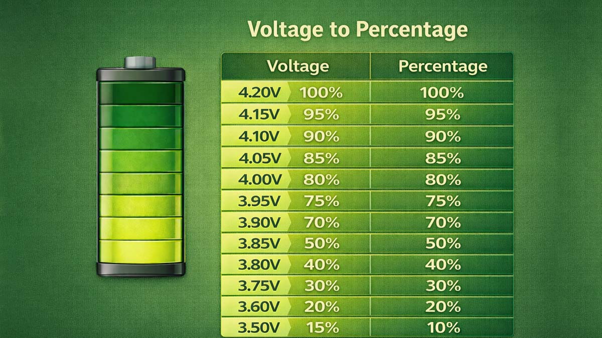 LiPo battery voltage to percentage relationship from full charge to empty
