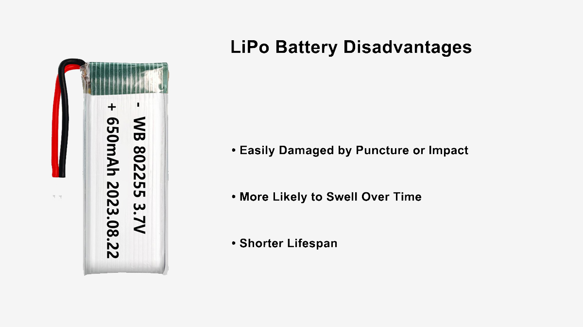Disadvantages of LiPo batteries including swelling risk and shorter lifespan