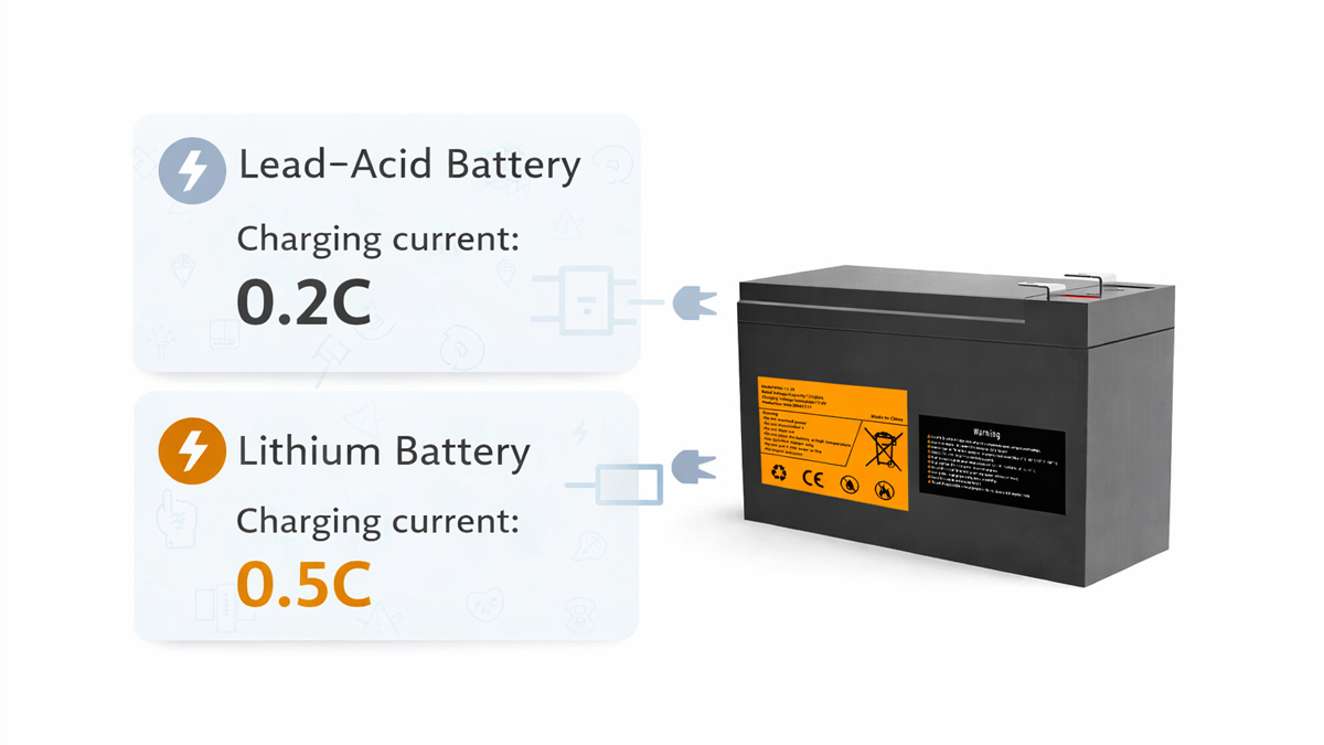 lead-acid vs lithium battery charging speed and efficiency comparison showing charge time differences