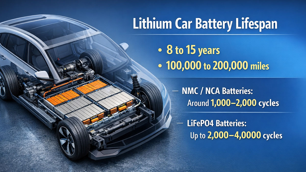 lithium car battery lifespan showing capacity decline over charge cycles