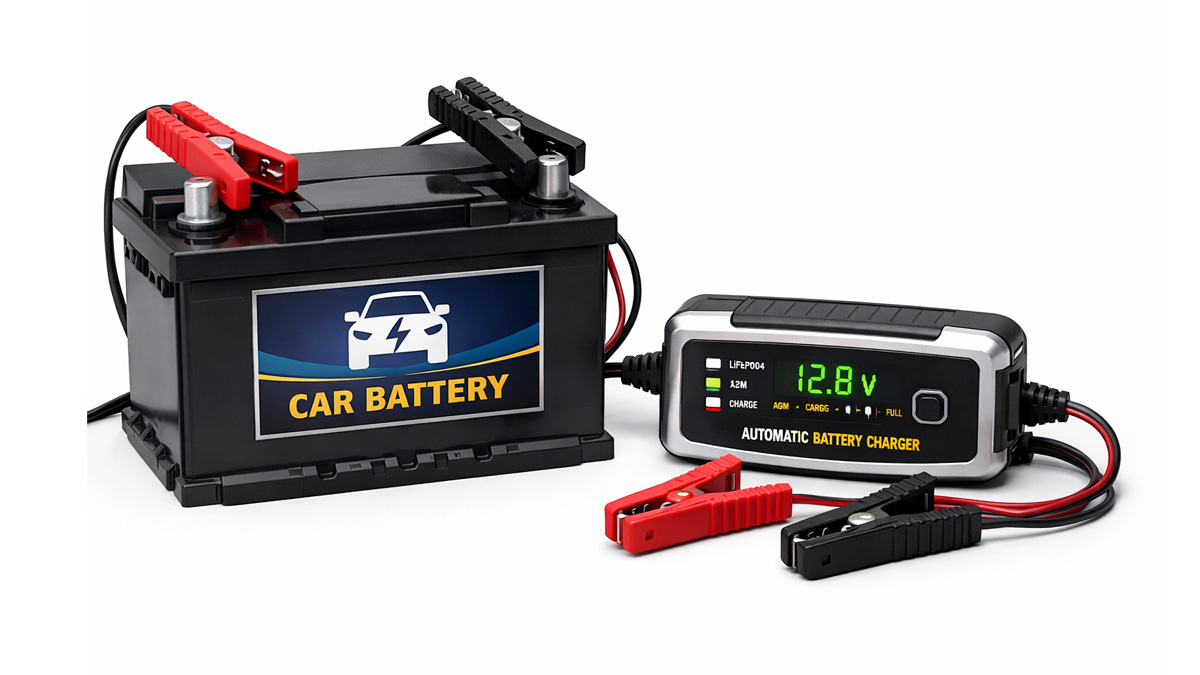 car battery charging voltage as it rises and stabilizes during the charging process