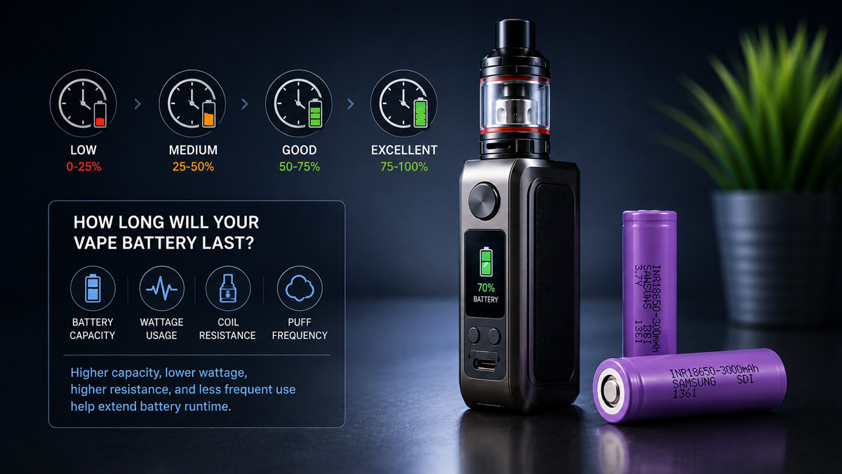 Vape battery runtime calculation and methods to extend vape battery runtime