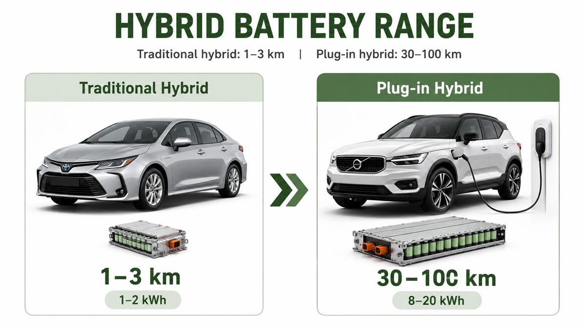 Hybrid battery driving range for traditional hybrids and plug-in hybrids