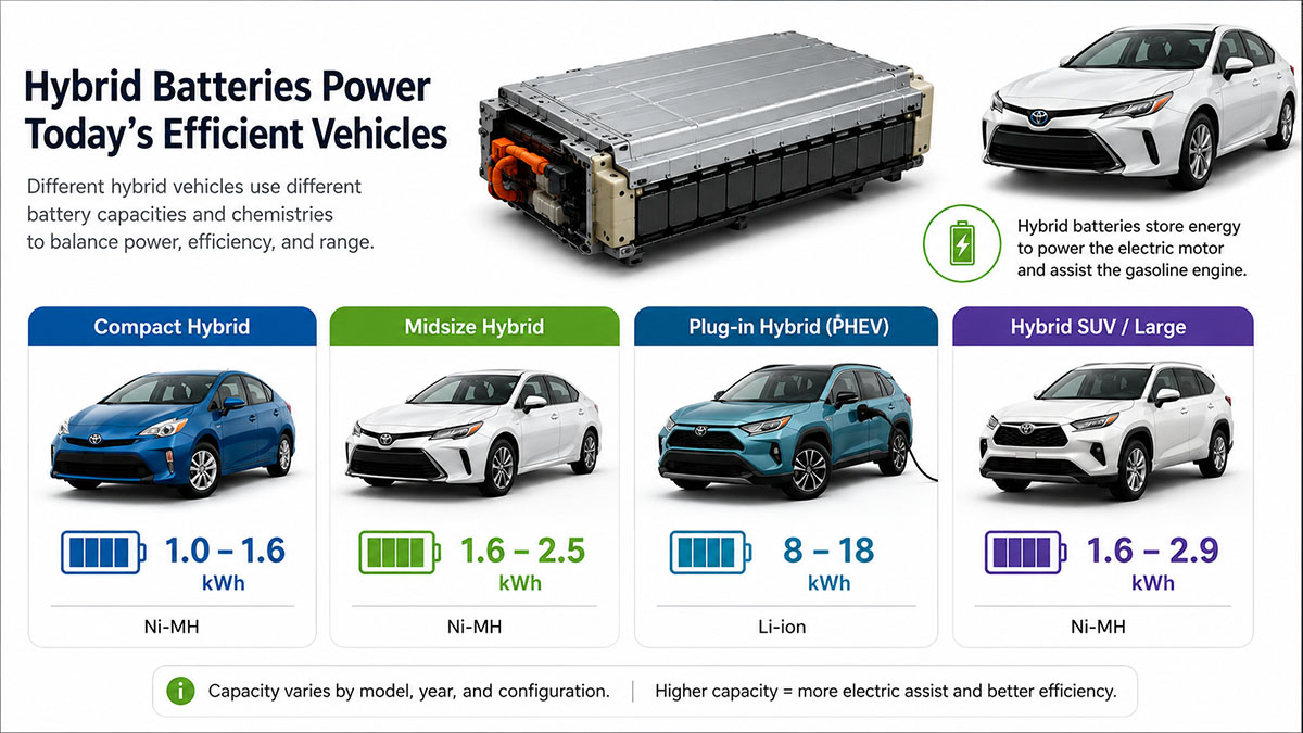 Battery capacity comparison for Toyota hybrid models