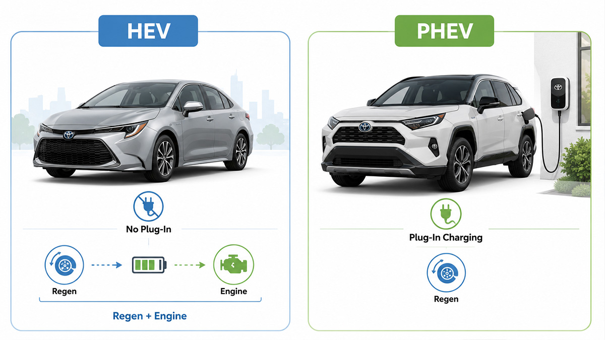 Toyota hybrid charging methods for HEV and PHEV models