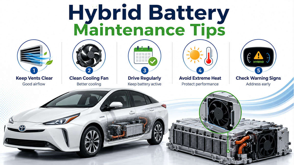 Toyota hybrid battery maintenance tips for cooling, driving, and warning signs