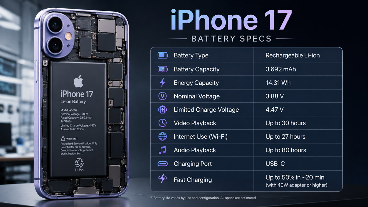 iPhone 17, Air, Pro, Pro Max and 17e battery specs