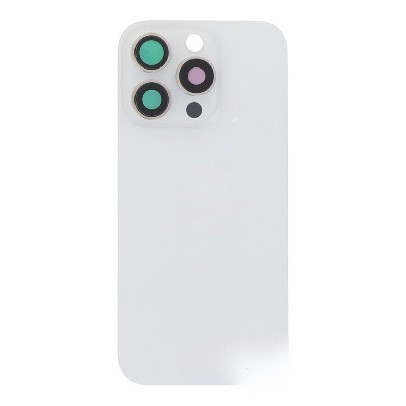 Big Hole Back glass+ Back Camera Lens and Bezel with Magnetism Ring+Metal Plate for iPhone 16 Pro White HQ