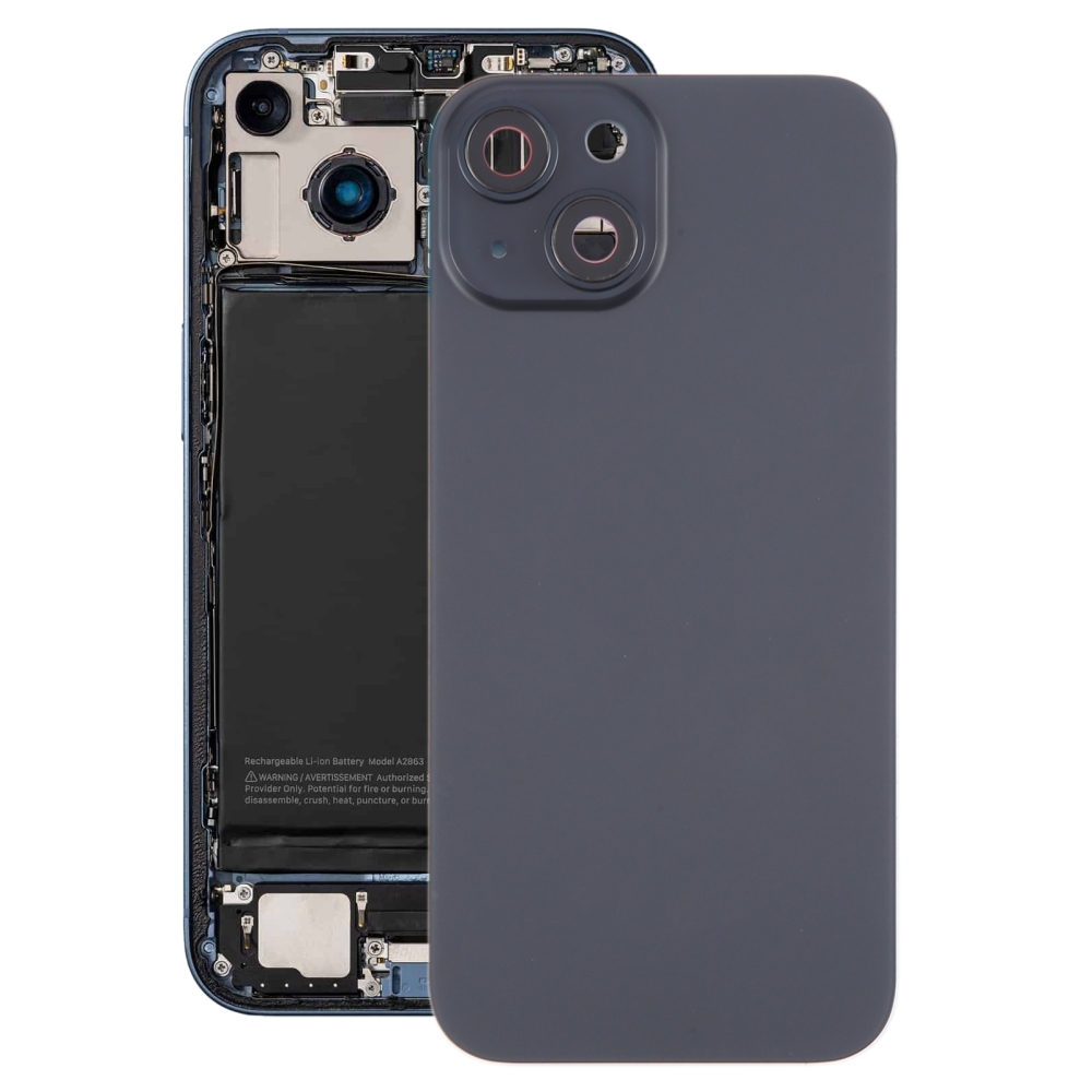 Battery Door + Back Camera Lens and Bezel with Magnetism Ring+Metal Plate for iPhone 15 Plus Black without Logo OEM