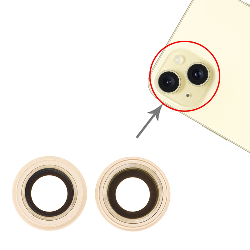 Back Camera Lens for iPhone 15/15 Plus Yellow HQ 2pcs in one set