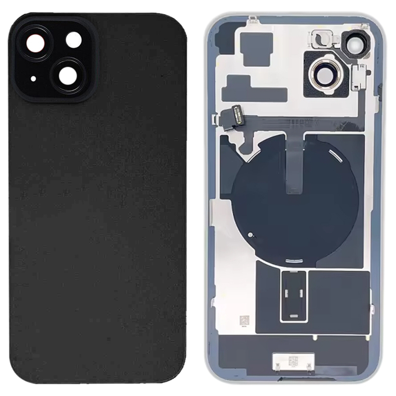 Battery Door + Back Camera Lens and Bezel with Magnetism Ring+Metal Plate+Wireless Charger Chip+Flash Light for iPhone 15 Plus High Copy
