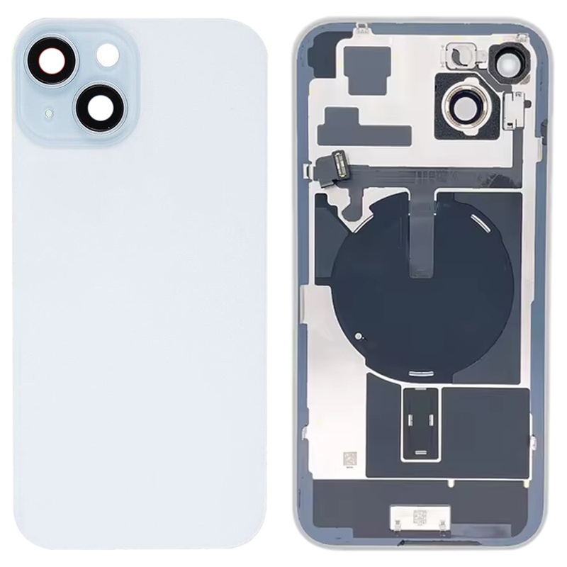 Battery Door + Back Camera Lens and Bezel with Magnetism Ring+Metal Plate+Wireless Charger Chip+Flash Light for iPhone 15 Plus High Copy