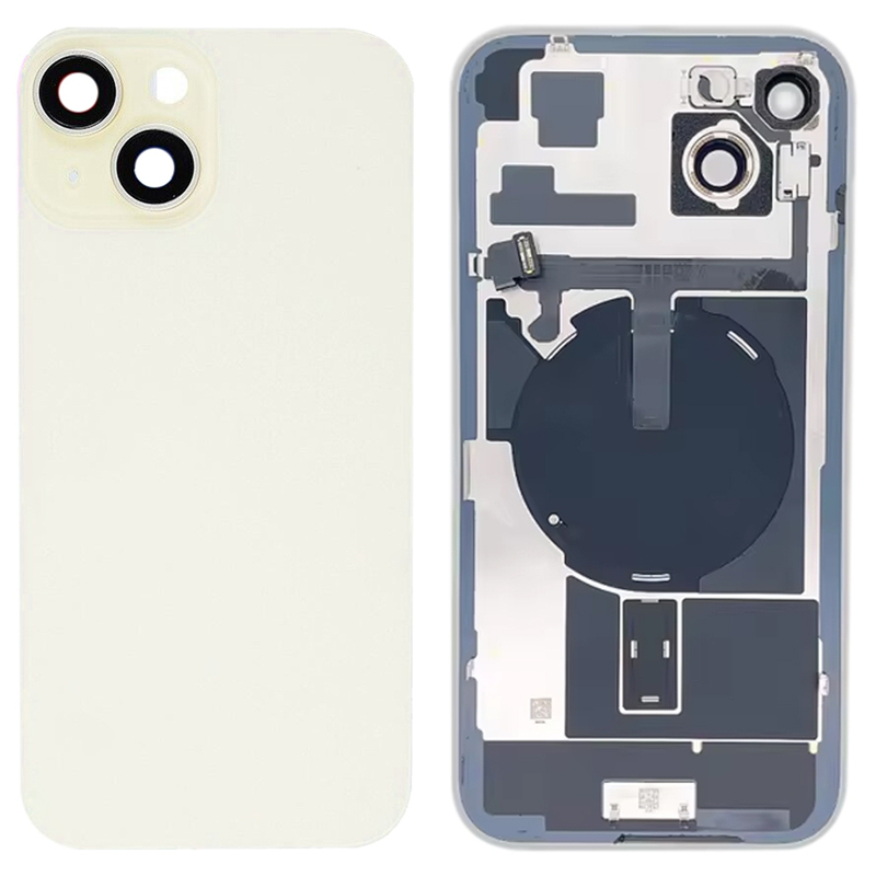 Battery Door + Back Camera Lens and Bezel with Magnetism Ring+Metal Plate+Wireless Charger Chip+Flash Light for iPhone 15 Plus High Copy