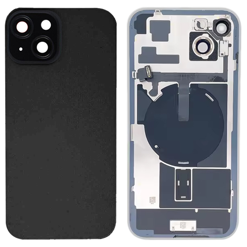 Battery Door + Back Camera Lens and Bezel with Magnetism Ring+Metal Plate+Wireless Charger Chip+Flash Light for iPhone 15 HQ