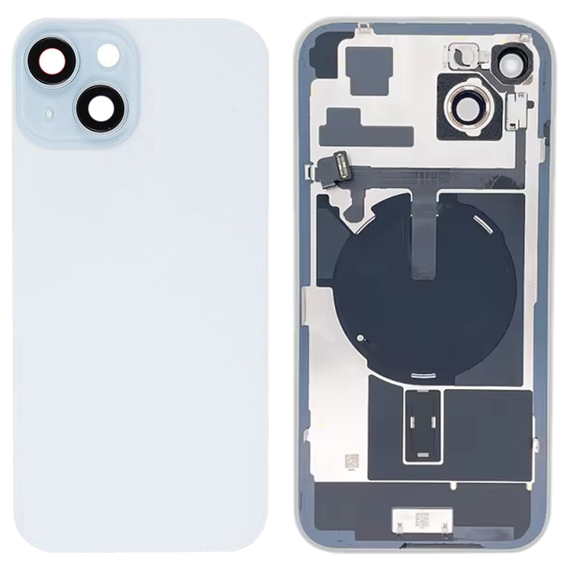 Battery Door + Back Camera Lens and Bezel with Magnetism Ring+Metal Plate+Wireless Charger Chip+Flash Light for iPhone 15 HQ