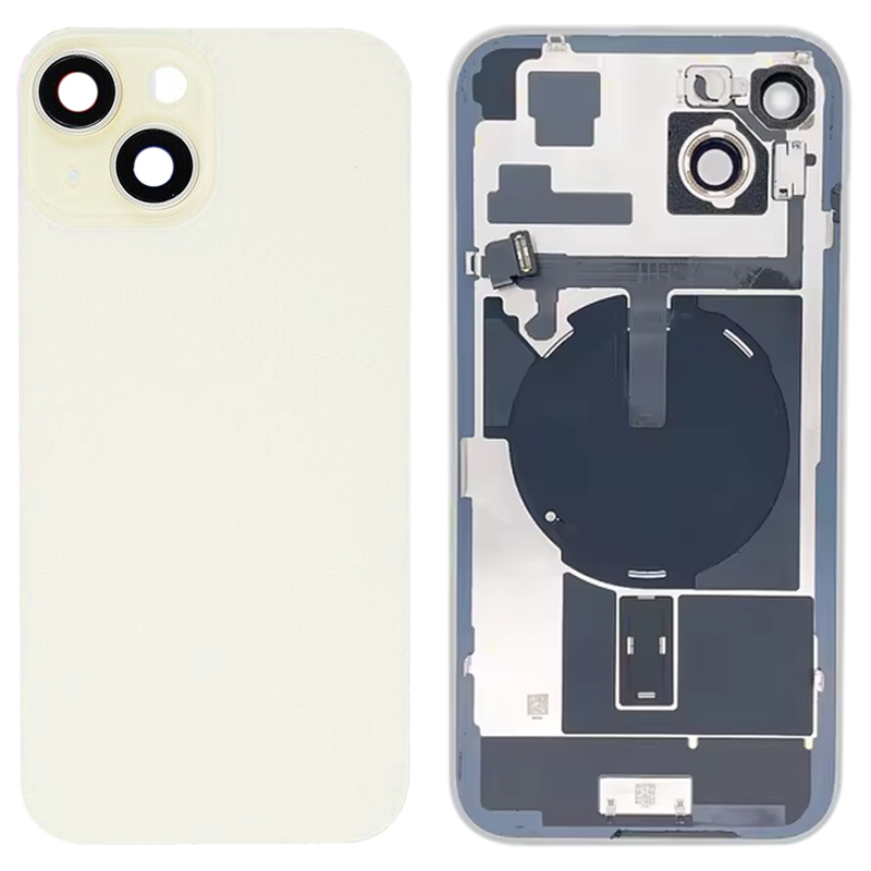 Battery Door + Back Camera Lens and Bezel with Magnetism Ring+Metal Plate+Wireless Charger Chip+Flash Light for iPhone 15 HQ