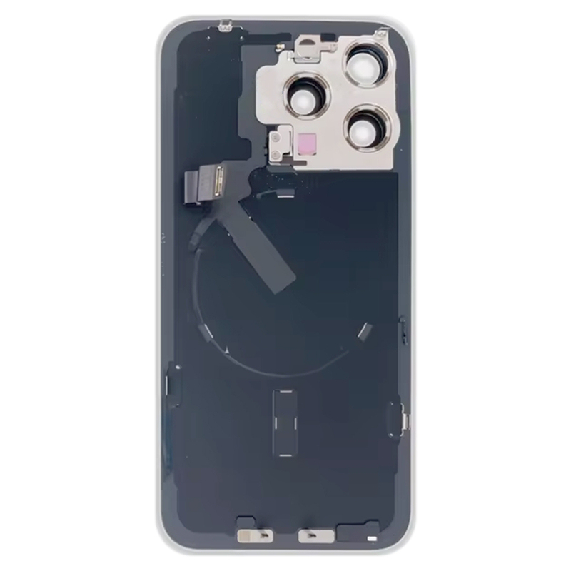 Battery Door + Back Camera Lens and Bezel with Magnetism Ring+Metal Plate+Wireless Charger Chip+Flash Light for iPhone 15 Pro Max  Black HQ