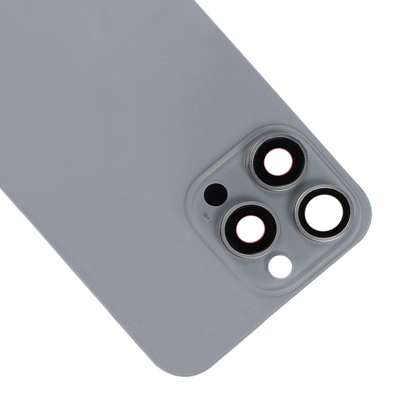 Battery Door + Back Camera Lens and Bezel with Magnetism Ring+Metal Plate+Wireless Charger Chip+Flash Light for iPhone 15 Pro Max  Black HQ