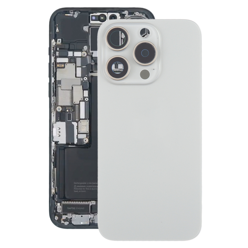 Battery Door + Back Camera Lens and Bezel with Magnetism Ring+Metal Plate for iPhone 15 Pro Natural Titanium without Logo OEM