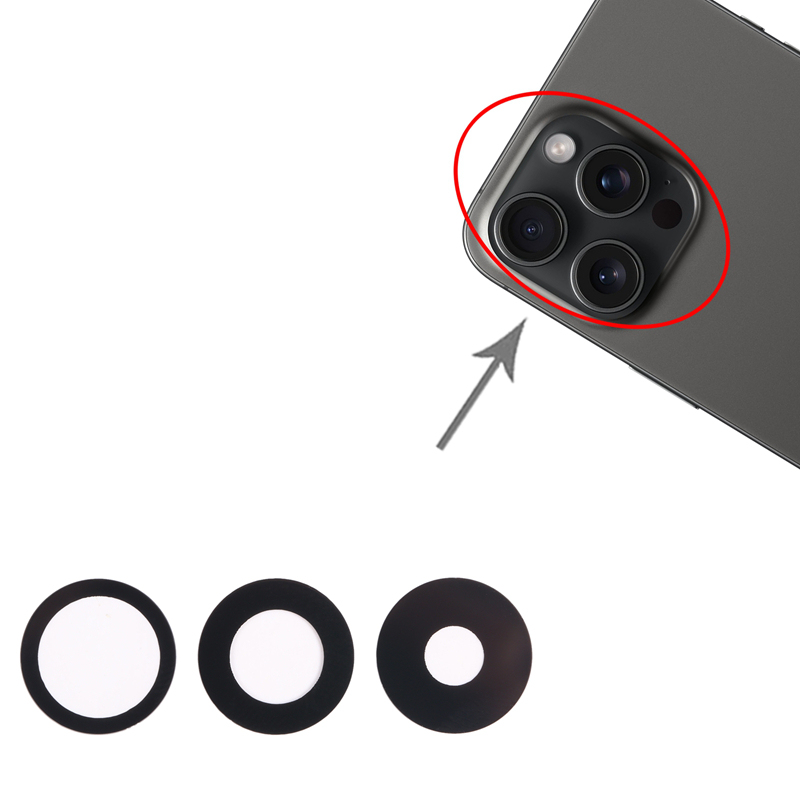 Back Camera Lens for iPhone 15 Pro Black HQ 3pcs in one set