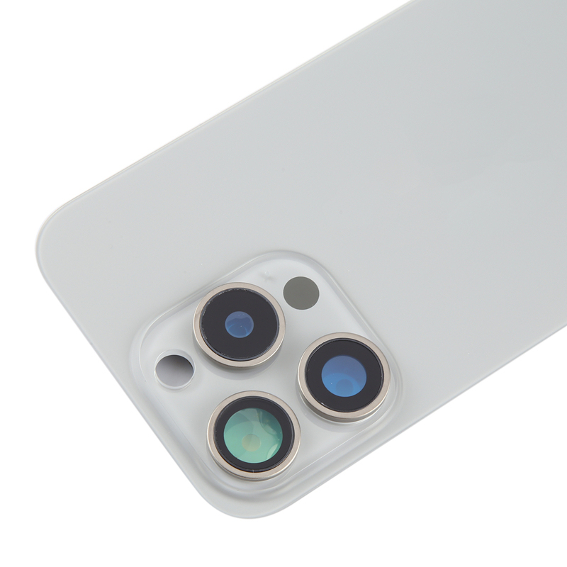 Battery Door + Back Camera Lens and Bezel with Magnetism Ring+Metal Plate for iPhone 15 Pro Natural Titanium without Logo OEM