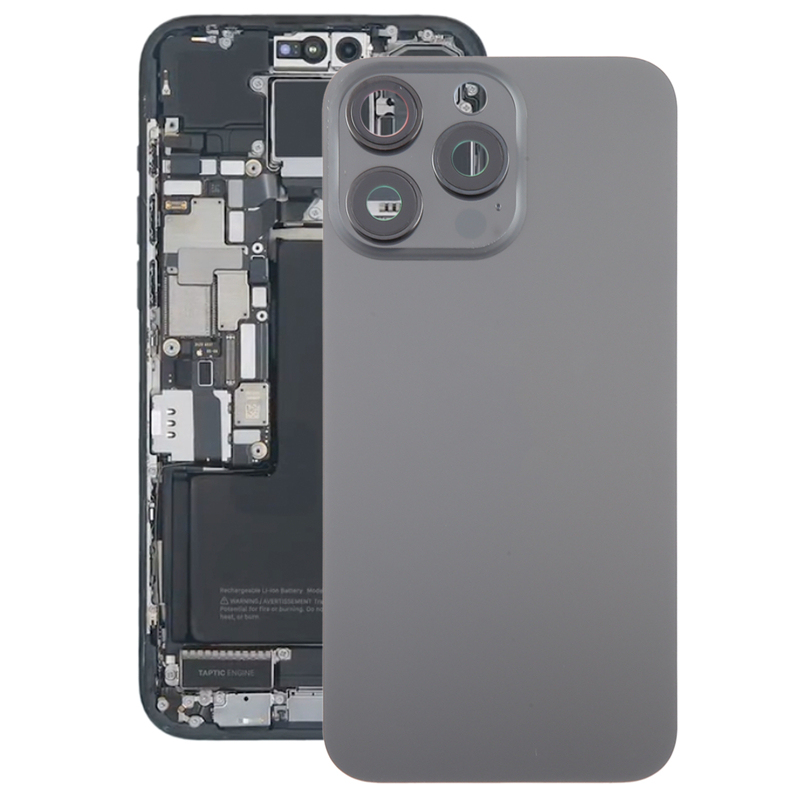 Battery Door + Back Camera Lens and Bezel with Magnetism Ring+Metal Plate for iPhone 15 Pro Black Titanium HQ