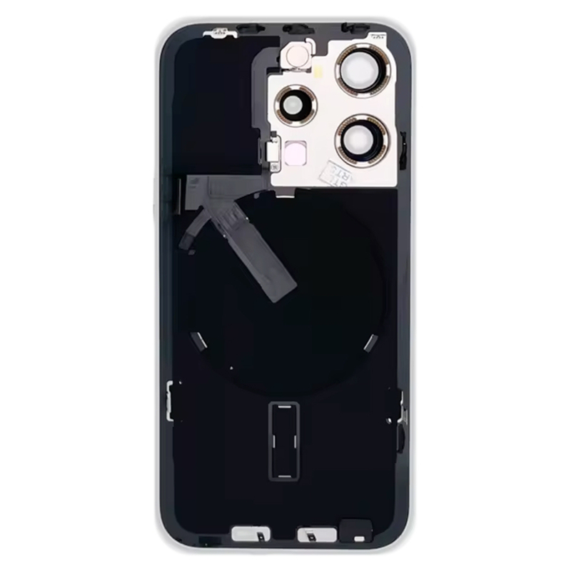 Battery Door + Back Camera Lens and Bezel with Magnetism Ring+Metal Plate+Wireless Charger Chip+Flash Light for iPhone 15 Pro Black Titanium HQ