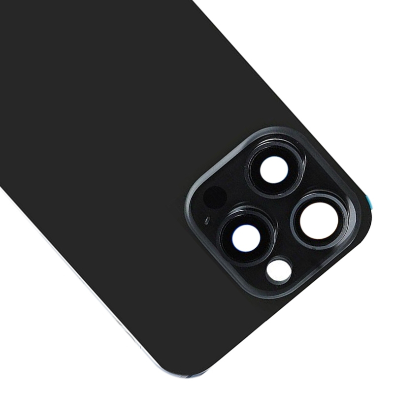 Battery Door + Back Camera Lens and Bezel with Magnetism Ring+Metal Plate+Wireless Charger Chip+Flash Light for iPhone 15 Pro Black Titanium HQ