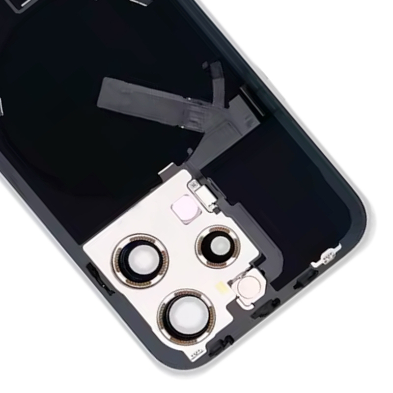 Battery Door + Back Camera Lens and Bezel with Magnetism Ring+Metal Plate+Wireless Charger Chip+Flash Light for iPhone 15 Pro Black Titanium HQ