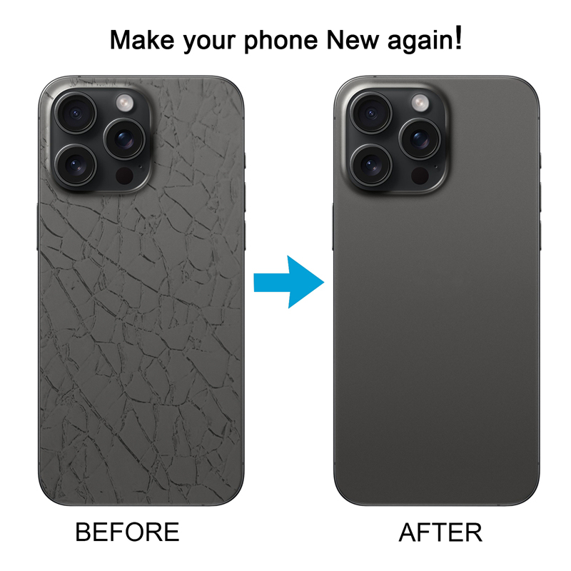 Battery Door + Back Camera Lens and Bezel with Magnetism Ring+Metal Plate for iPhone 15 Pro Black Titanium HQ