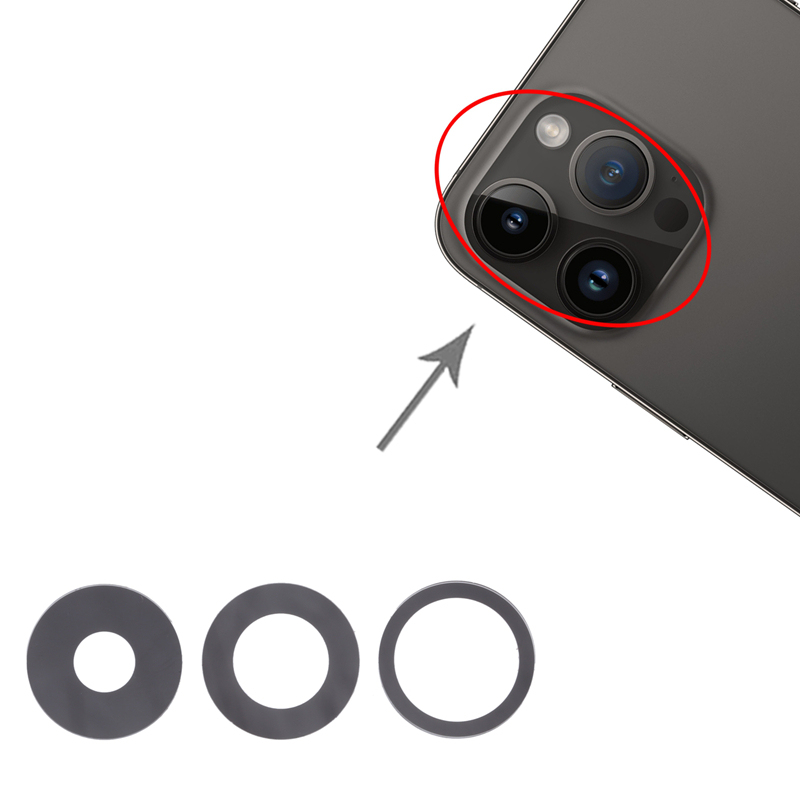 Back Camera Lens for iPhone 14 Pro/14 Pro Max Black HQ 3pcs in one set