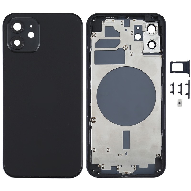 Middle Frame + Battery Door + Back Camera Lens and Bezel + Side Buttons + SIM Card Tray with Magnetism Ring+Speaker Anti-Dust Mesh+Mic Anti-Dust Mesh+Eject Pin for iPhone 12