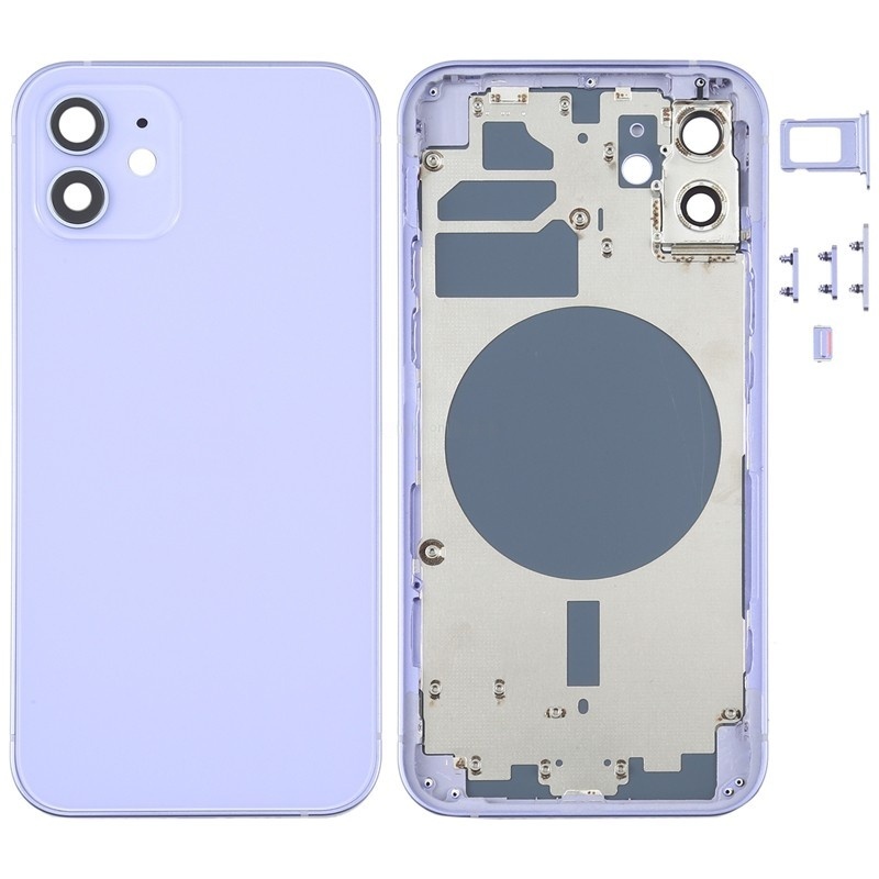 Middle Frame + Battery Door + Back Camera Lens and Bezel + Side Buttons + SIM Card Tray with Magnetism Ring+Speaker Anti-Dust Mesh+Mic Anti-Dust Mesh+Eject Pin for iPhone 12