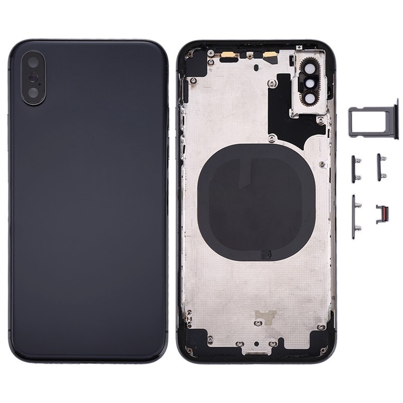 Back Cover with SIM Card Tray & Side keys for iPhone X HQ (Black)