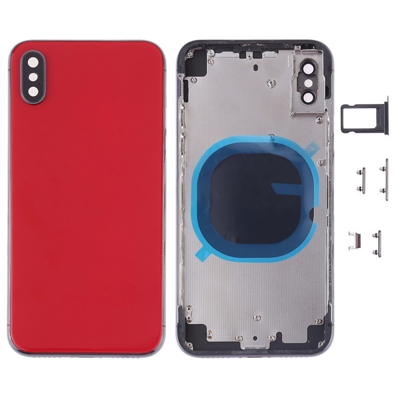 Back Cover with SIM Card Tray & Side keys for iPhone X HQ (Red)