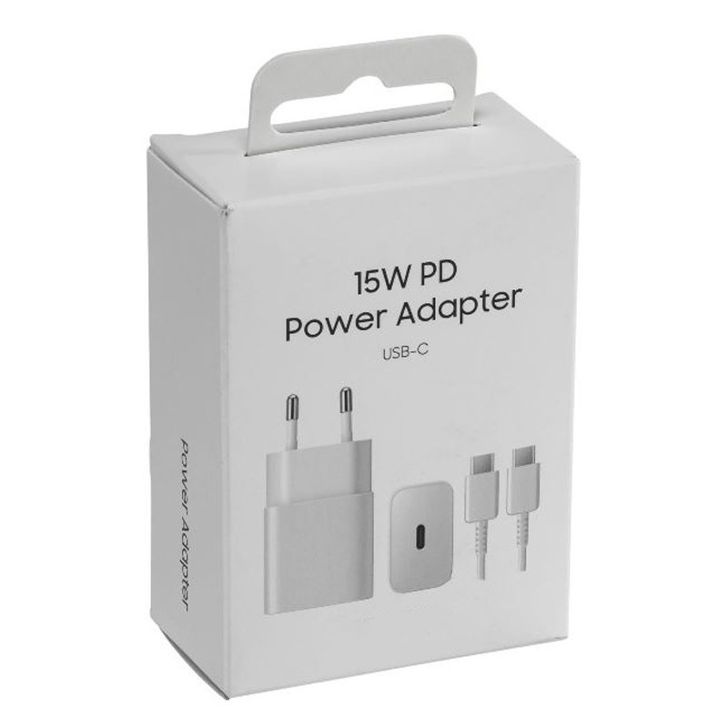 15W Type-C Charger with 1M 3A Type-C to Type-C Cable for Samsung EU Plug OEM White