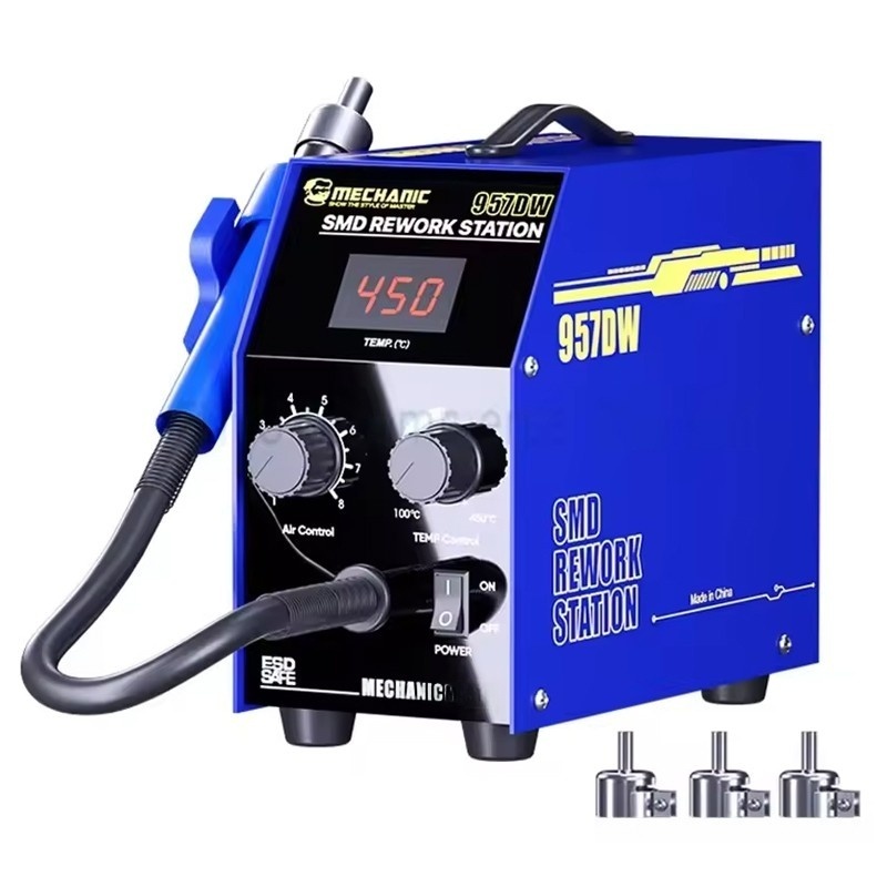 Mechanic 957DW Two-Vortexes Hot Air Gun Rework Station with 3Pcs Hot Air Gun Nozzle 220V EU Plug