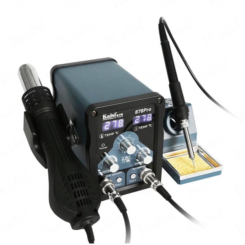 Kaisi 878 Pro Digital Display Hot Air Gun Soldering Iron Station with Nozzles*3 220V EU Plug