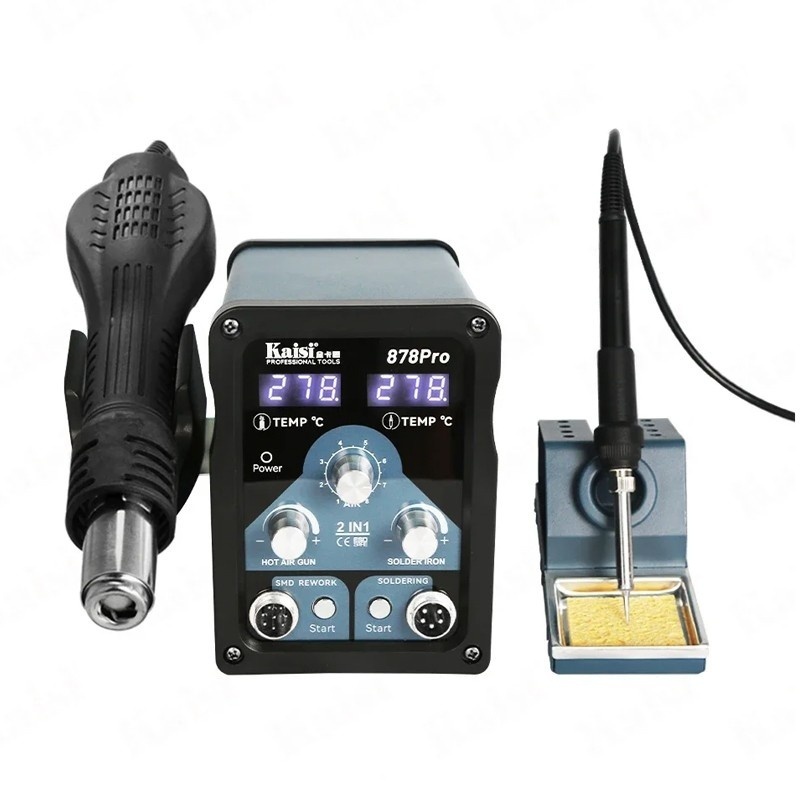 Kaisi 878 Pro Digital Display Hot Air Gun Soldering Iron Station with Nozzles*3 220V EU Plug