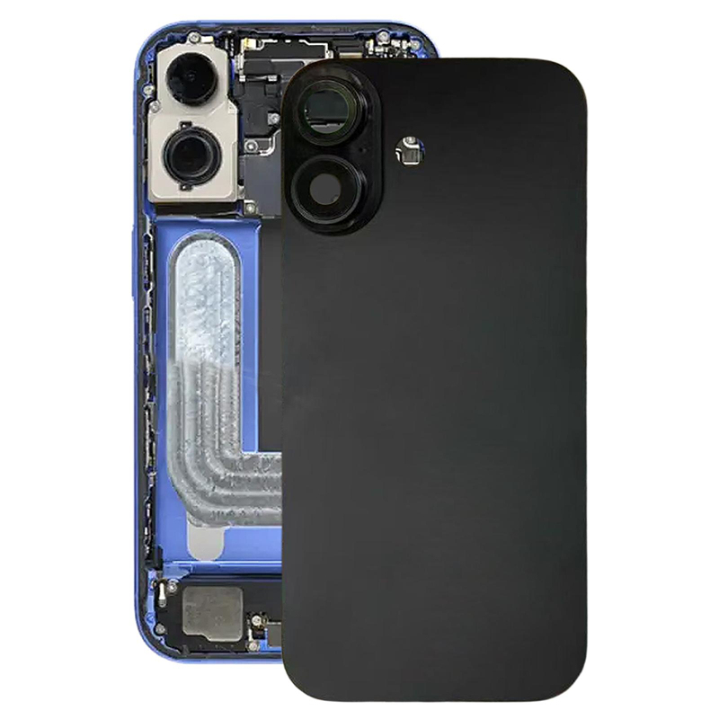 Battery Door + Back Camera Lens and Bezel with Magnetism Ring+Metal Plate for iPhone 17 Black HQ