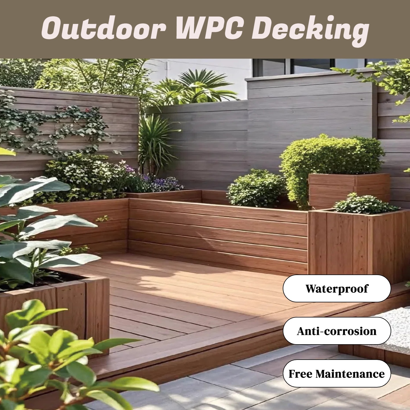 Strip Style Solid Core Round Hole Outdoor WPC Decking