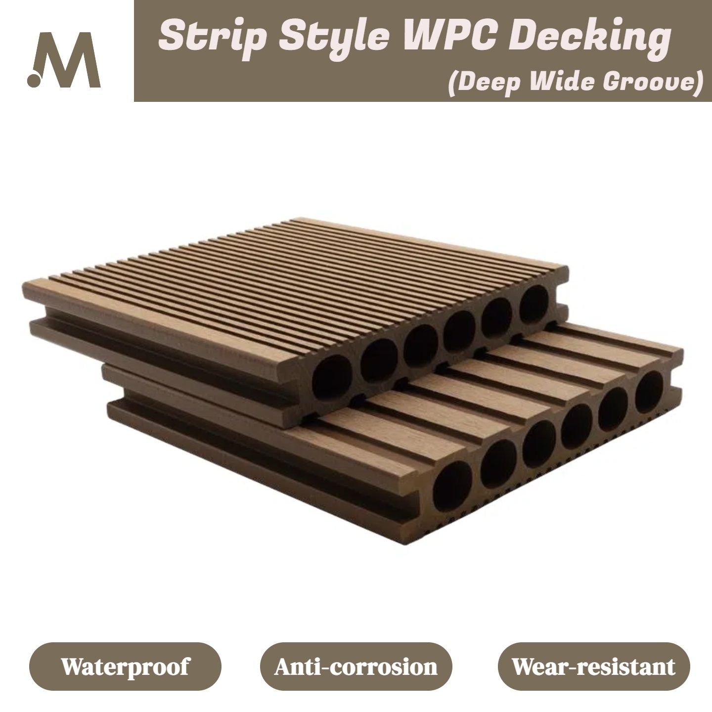 Strip Style Deep Wide Groove Round Hole Outdoor WPC Decking