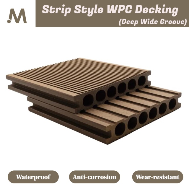 Strip Style Deep Wide Groove Round Hole Outdoor WPC Decking