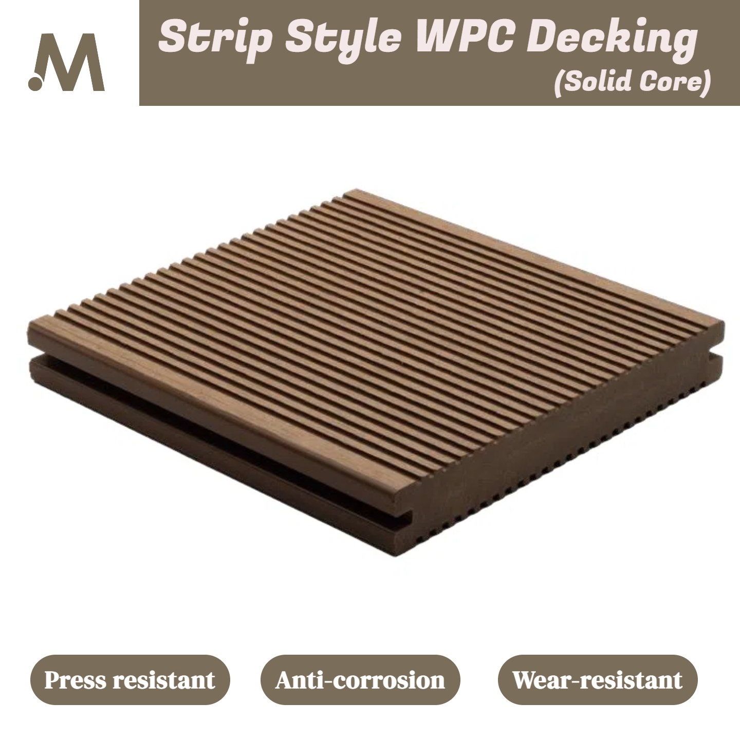 Strip Style Solid Core Round Hole Outdoor WPC Decking